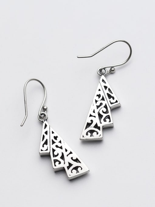 Tina Ethnic Style Hollow Flower Shaped Thai Silver Drop Earrings