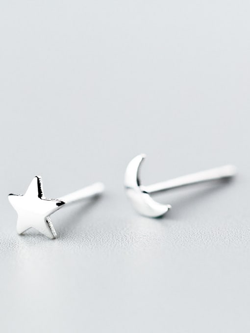 Tina All-match Moon And Star Shaped S925 Silver Stud Earrings