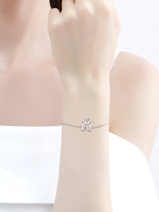 Maja Simple Shiny Tiny Zirconias-covered Butterfly 925 Silver Bracelet