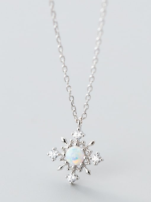 Tina Christmas jewelry:Sterling silver zricon snowflake synthetic opal necklace