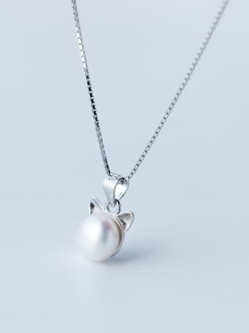 Tina S925 Silver Natural Freshwater Pearl Lovely Cat Necklace