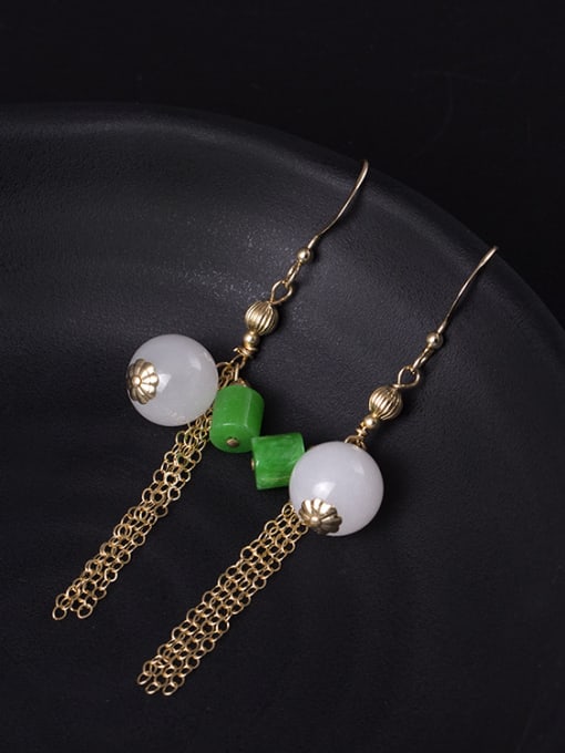 Christian Temperament Ntural White Jade Hook Earrings