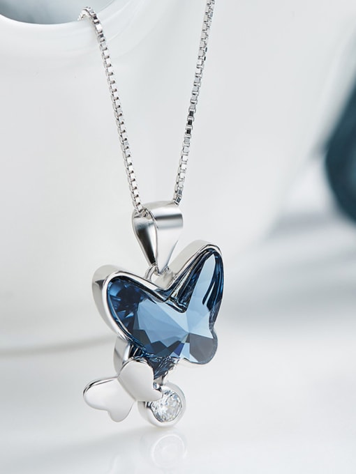 Maja Fashion Blue Butterfly Swarovski Crystal 925 Silver Necklace