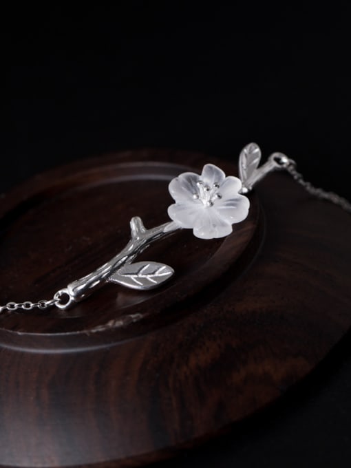 Christian Retro style Natural Crystal Flower Leaves Pendant 925 Silver Necklace