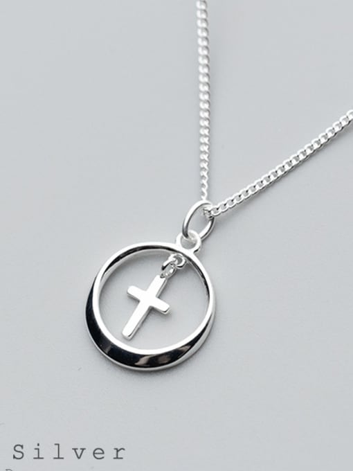 Tina S925 Silver Necklace Pendant female fashion simple circular cross necklace round necklaces D4295