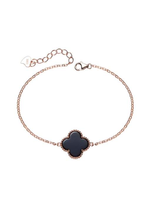 Maja Fashion Black Four-leaf Clover Rose Gold Plated 925 Silver Bracelet