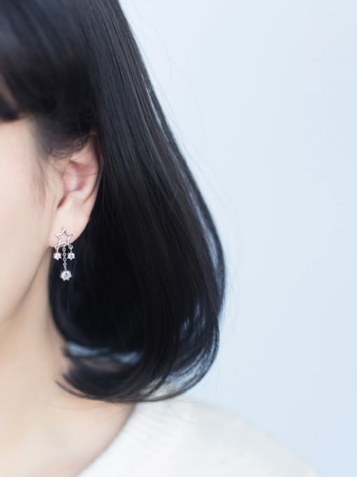 Tina S925 Silver Elegant Fashionable Star Zircon Tassel Short drop earring