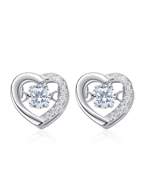 Maja Fashion Hollow Heart Cubic Rotational Zircon 925 Silver Stud Earrings