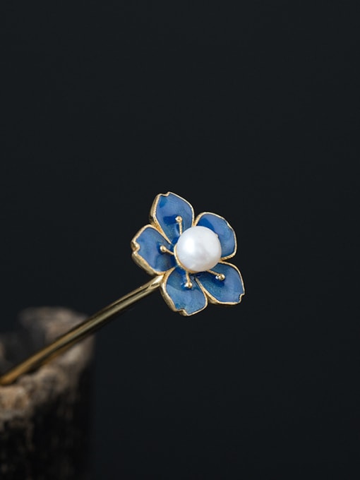 Christian S925 Silver Enamel Flower Hair Pick