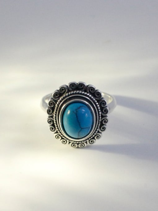 Arya Retro style Oval Turquoise stone Silver Opening Ring