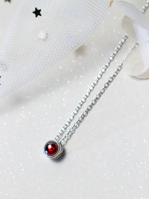Tina Elegant Red Round Shaped Crystal S925 Silver Necklace