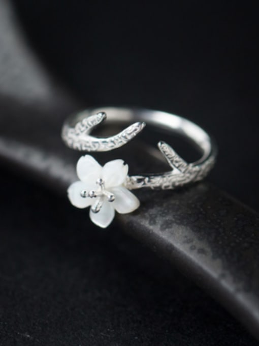 Tina S925 silver natural shells chery flower opening ring