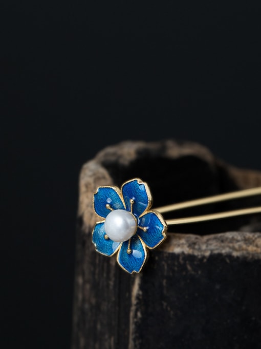 Christian S925 Silver Enamel Flower Hair Pick