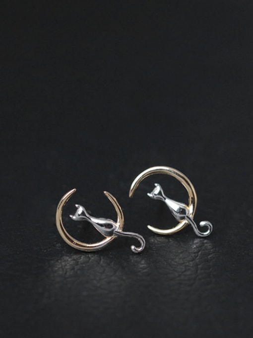 Christian Cute Moon Cat stud Earring