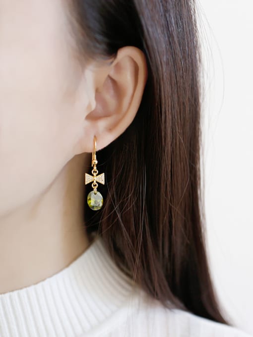 Arya Fashion Little Bowknot Green Zircon Gold Plated Earrings