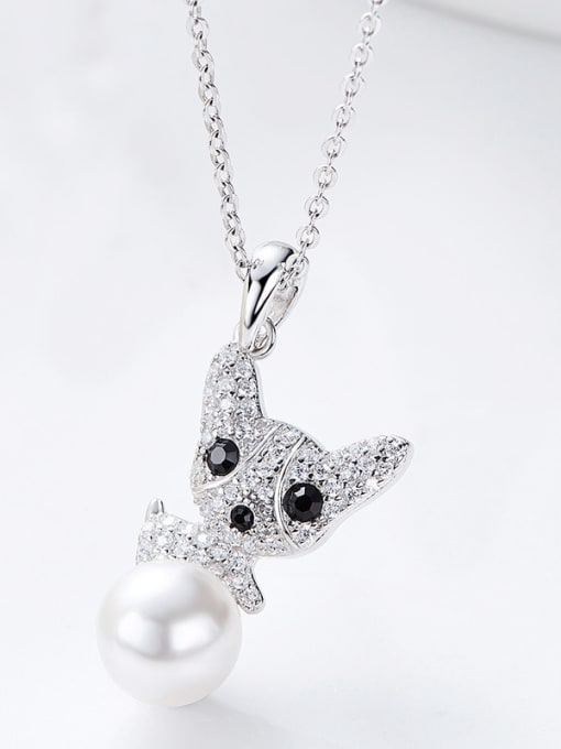 Maja Fashion Artificial Pearl Swarovski Crystals-covered Dog 925 Silver Pendant