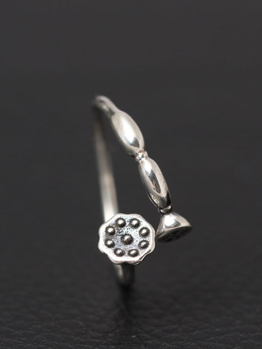 Christian Retro Style Silver Lotus Root Open Ring