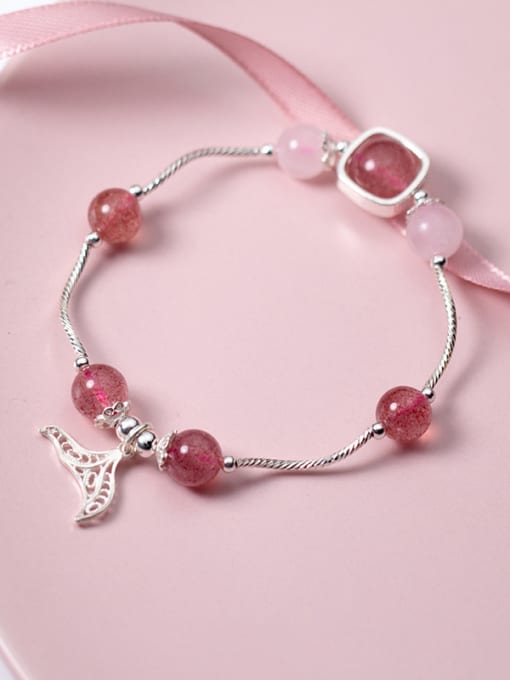 Tina Elegant Leaf Shaped Pink Crystal S925 Silver Bracelet