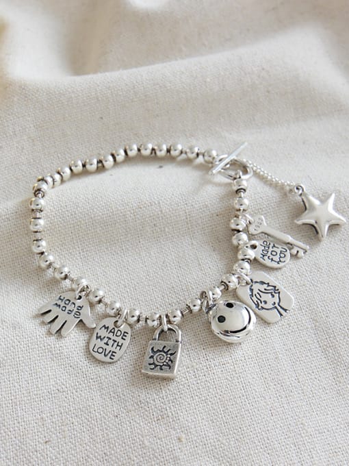 Arya Sterling silver retro smiley doll lock key DIY string bracelet