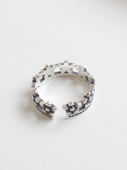 Arya Retro style Little Flowers Silver Opening Ring