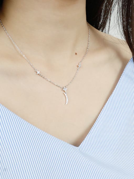 Arya 925 Sterling Silver With Cubic Zirconia Trendy Moon star Necklaces