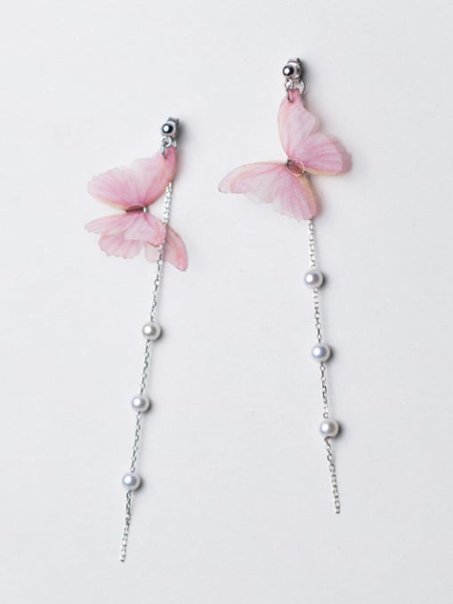 Tina Temperament Pink Butterfly Shaped Artificial Pearl Drop Earrings