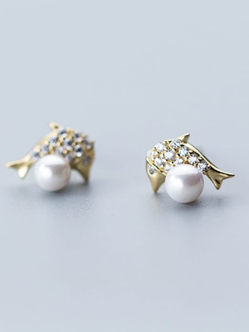 Tina Lovely Dolphin Shaped Gold Plated Artificial Pearl Stud Earrings