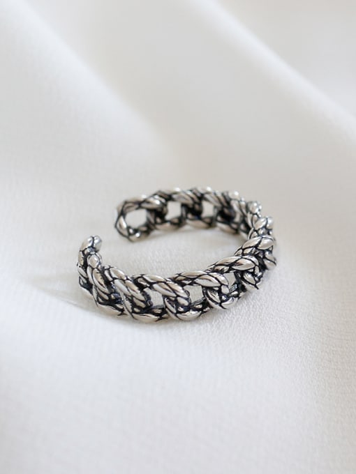 Arya Sterling Silver Antique woven chain free size ring