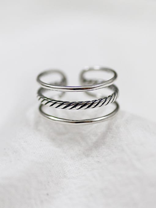 Arya Simple Three-band Antique Silver Plated Opening Ring