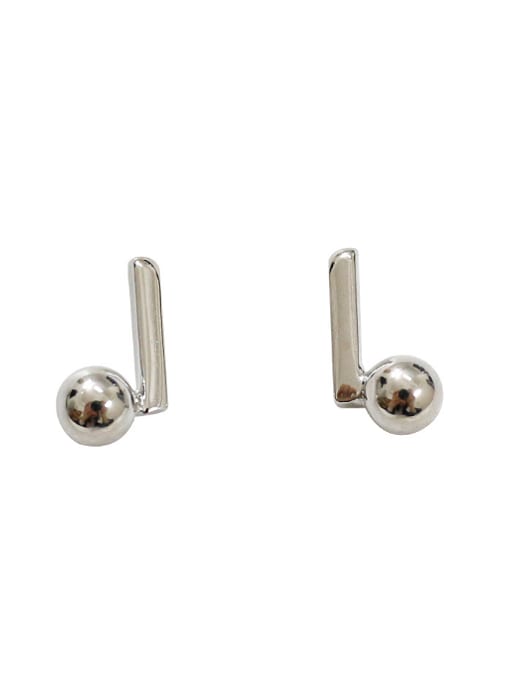 Arya Simple Little Bar Smooth Bead Silver Stud Earrings