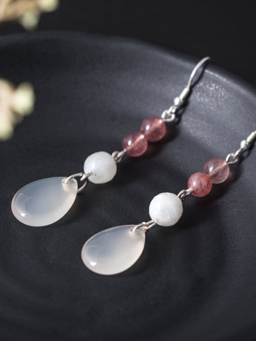 Christian Retro style Natural Jade Water Drop 925 Silver Earrings