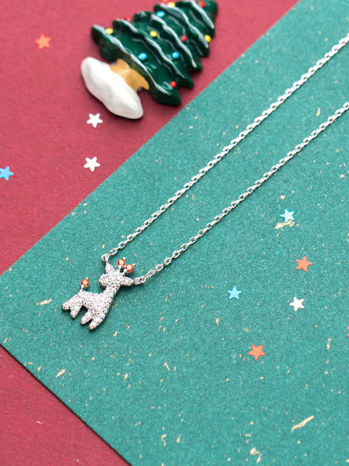 Tina All-match Deer Shaped Shimmering Rhinestone Silver Necklace