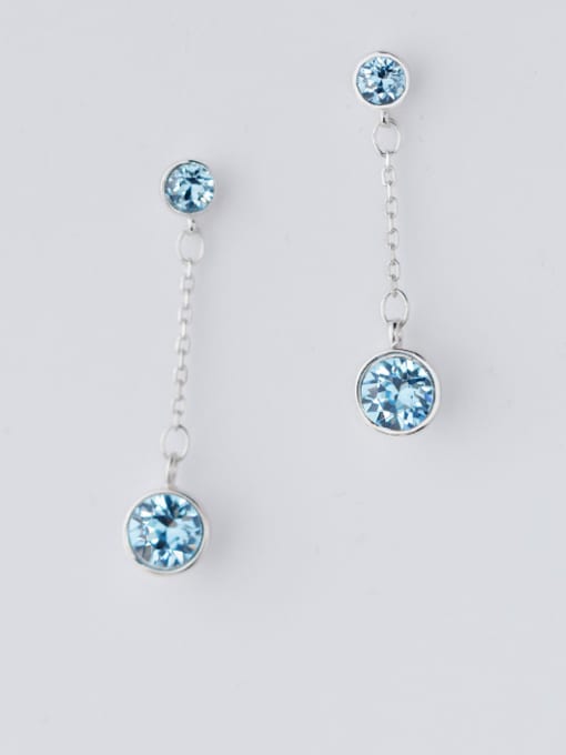 Tina Shimmering Round Shaped Blue Zircon Silver Drop Earrings