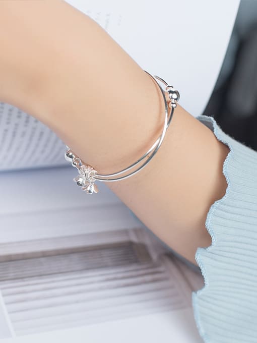 Tina All-match Two Layer Flower Shaped S925 Silver Bangle