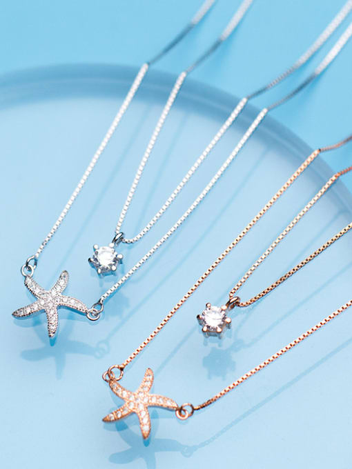 Tina Sterling Silver Starfish micro-inlay zircon double-layer Necklace Chain