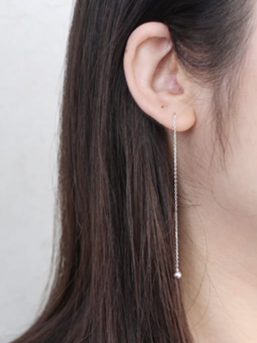 Arya Simple Little Smooth Bead Silver Line Earrings