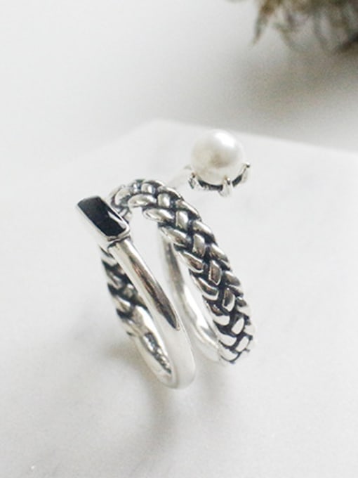 Arya Retro style Three-band Little Artificial Pearl Silver Ring