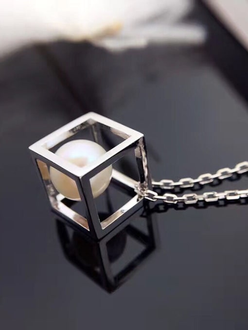 Evita Peroni Freshwater Pearl Hollow Cube Necklace