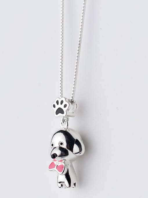 Tina Cute Dog Shaped Red Enamel S925 Silver Necklace