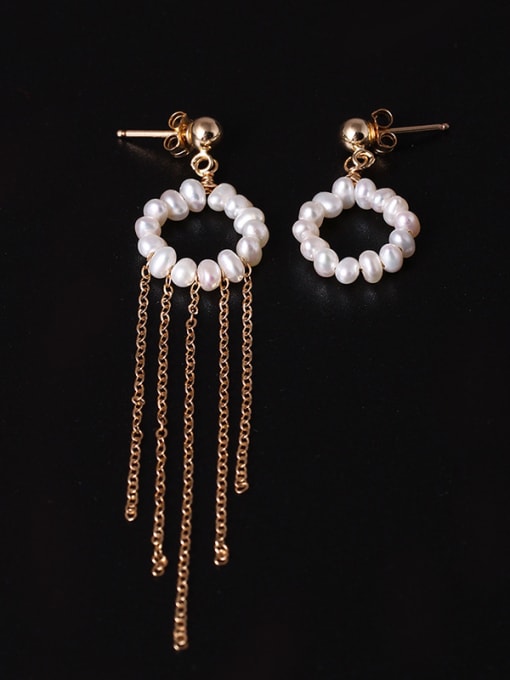 Christian Handmade Freshwater Pearls Tassel Drop Earrings