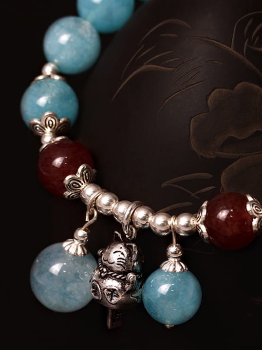 Christian Ccreative Fortune Cat  Aquamarine Bracelet