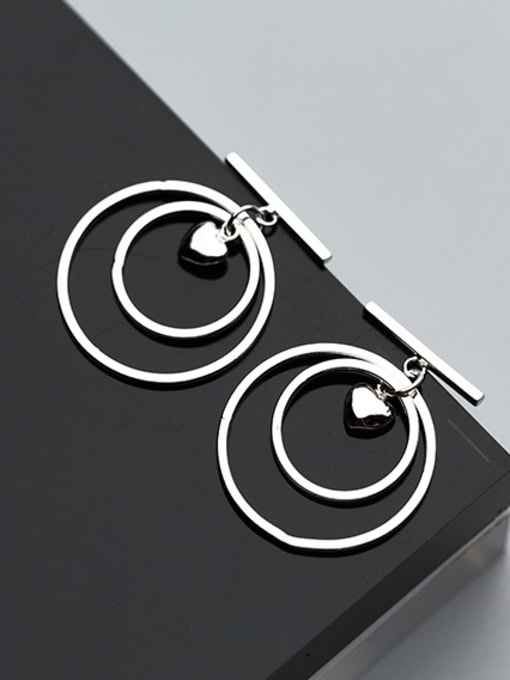 Tina Elegant Double Round Heart Shaped S925 Silver Drop Earrings