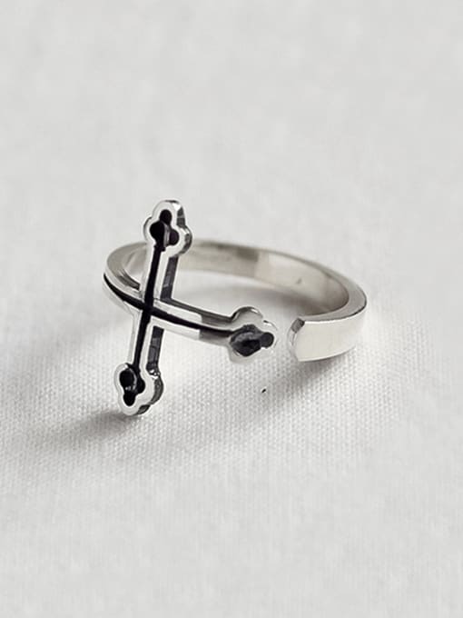 Arya Personalized Black Cross Silver Opening Ring