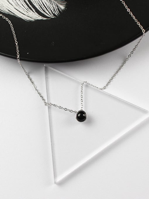 Arya Simple Little Black Round Carnelian stone Silver Necklace