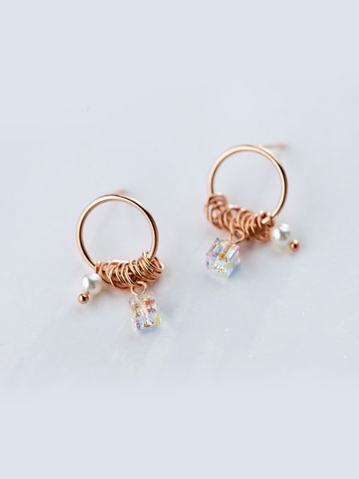 Tina Exquisite Rose Gold Plated Square Shaped Zircon Stud Earrings