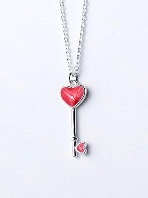 Tina Temperament Red Heart Shaped Glue S925 Silver Necklace