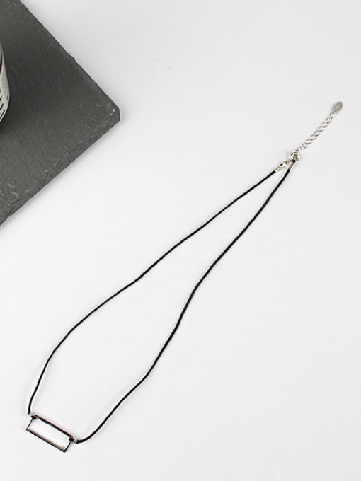 Arya Simple Hollow Rectangular Pendant Black Rope Necklace