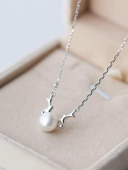 Tina S925 Silver Elk Natural Freshwater Pearl Collarbone Necklace Christmas ' Gift