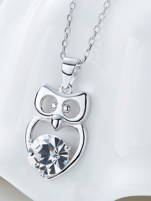 Maja Simple Cubic Swarovski Crystal Little Owl Pendant 925 Silver Necklace