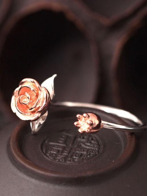 Christian S925 Silver Rose Flowers Opening Ring